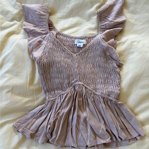 Tan Smocked Top